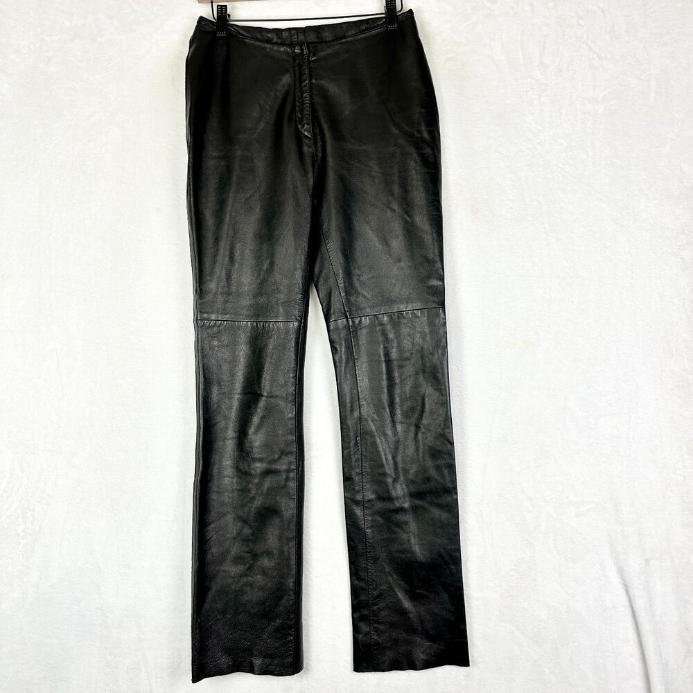 Vintage Bebe Leather Pants Y2K 90s Size 6 Black Lined Mid Rise Grunge Goth